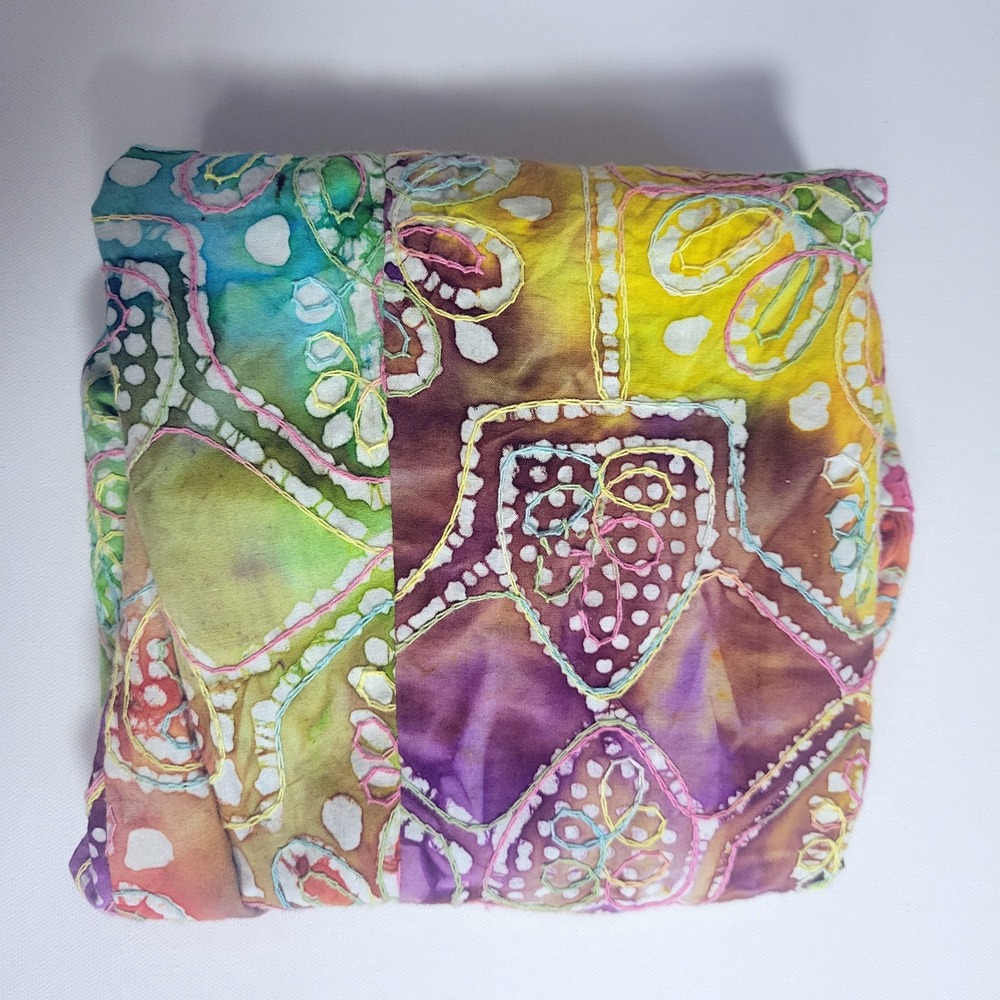 Colorful Batik Kantha Embroidered Mini Size L Boho Hippie Artsy Festival Gorp - Picture 7 of 8